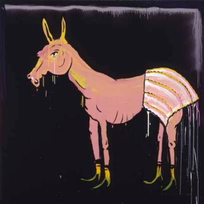 Painting of a horse against a black background